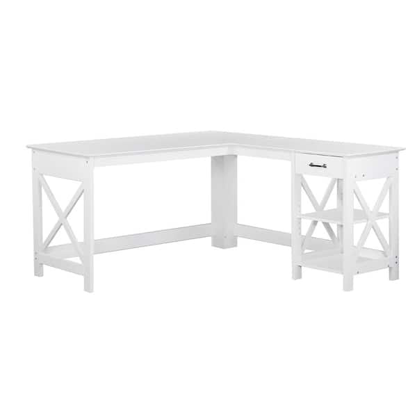 SAINT BIRCH Kyree 59 in. L-Shaped White 1-Drawer Writing