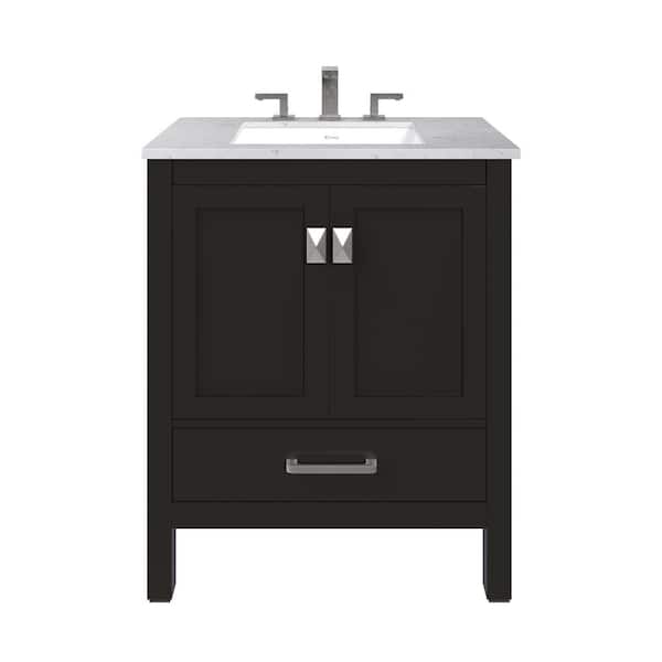 Aberdeen 30 in. Single Sink Espresso Bath Vanity with White Carrara Quartz Top (Assembled)