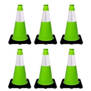 18 in. Lime Green Traffic Cone with Black Base and 6 in. Reflective Collar 3 lbs. (6-Pack)