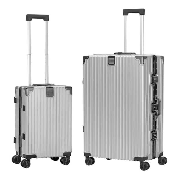 2 Piece Silver ABS Aluminum Frame Hardside Spinner Luggage Set (20/28  in.)