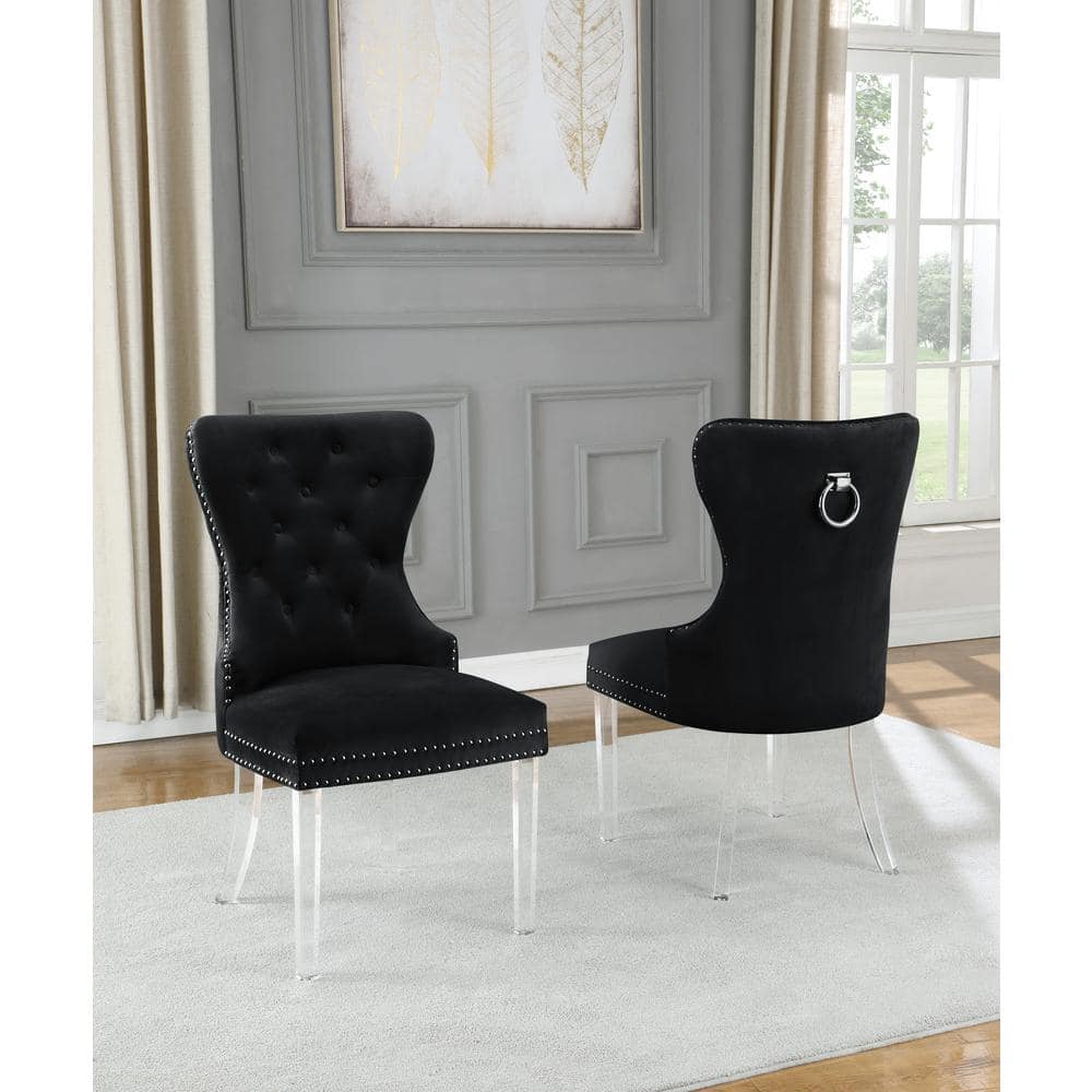 Elegant Black Velvet Tufted Parsons Side Chair with Acrylic Legs
