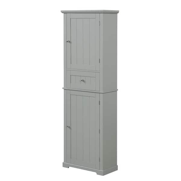 Tileon 22 in. W x 11 in. D x 67 in. H MDF Gray Linen Cabinet, Tall Bathroom Storage Cabinet with Drawer and Adjustable Shelf