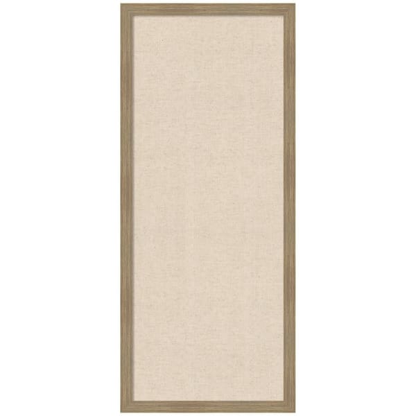 Woodgrain 42 in. x 18 in. Brown Wood Framed Neutral Linen Memo Board