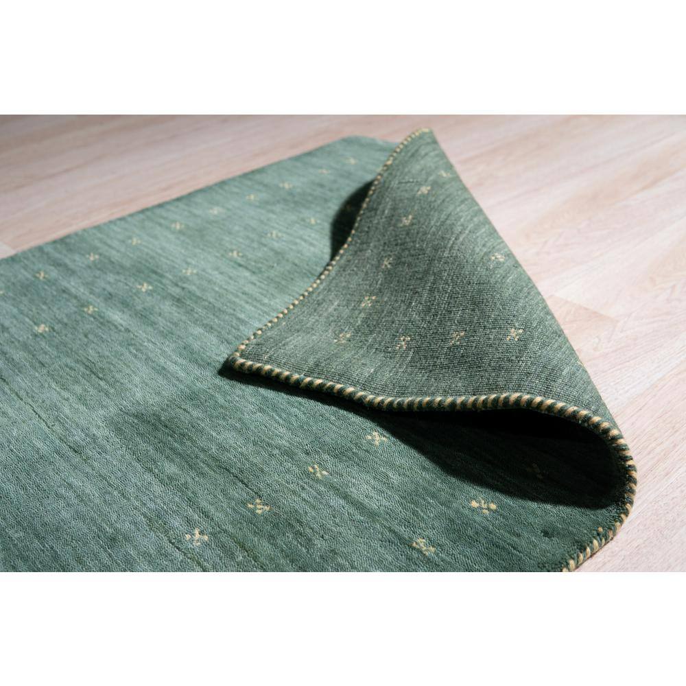 Green Hand-Knotted Wool Rectangular Area Rug, 2' x 4'