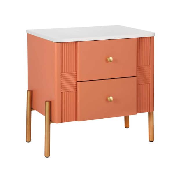 Orange 2 Drawers 21.6 in. W Nightstand