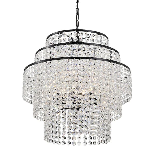 Edvivi Arietta 6-Light Antique Black Modern Glam Chandelier with Tier Cascading Crystals