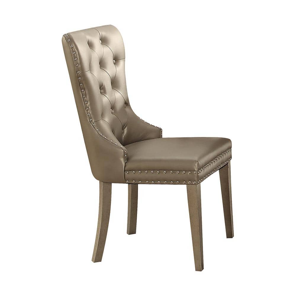 Elegant Gray Faux Leather Upholstered Side Chair with Nailhead Trim