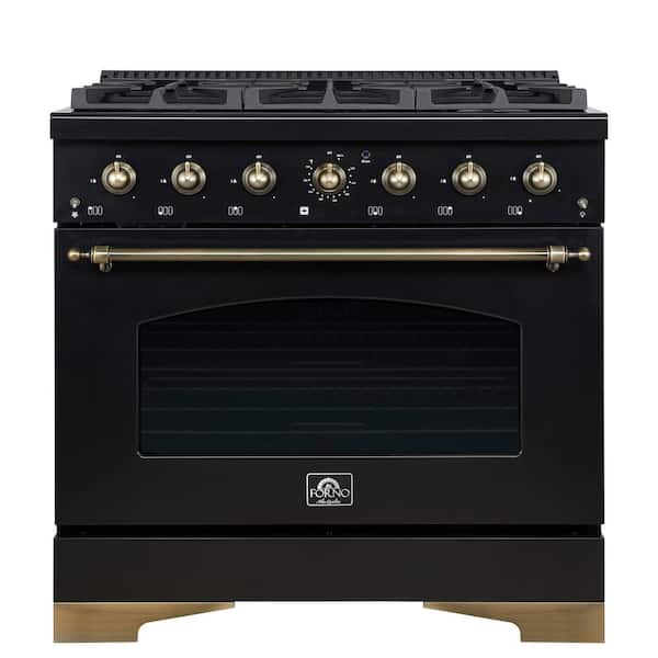 Antico 36 in. Black Gas Range 6 Burner