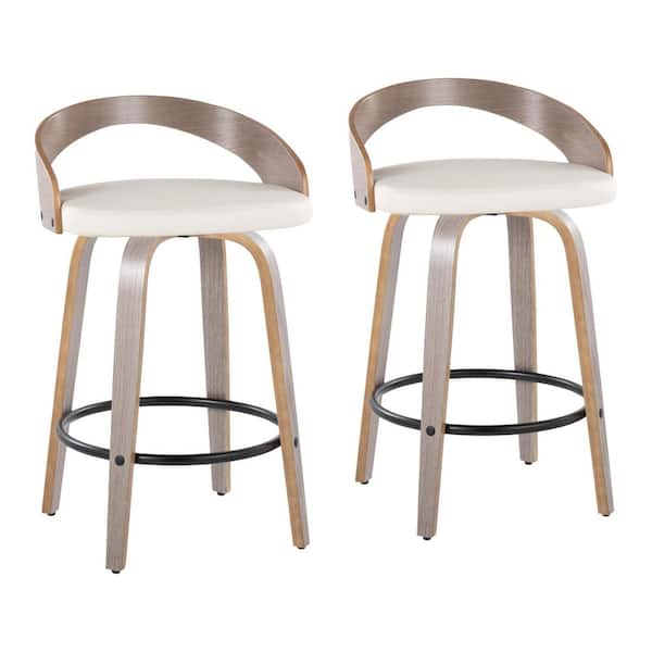 Lumisource Grotto 26 in. Light Grey Wood and White Faux Leather