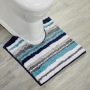 Griffie Collection Blue and Grey 20 in. x 20 in. Contour 100% Polyester Bath Rug