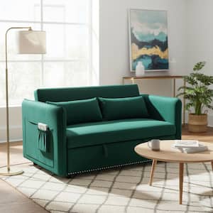 JTBJBL 55 in. Modern Convertible Sofa Bed with Storage, Adjustable Backrest, in Lush Green Velvet
