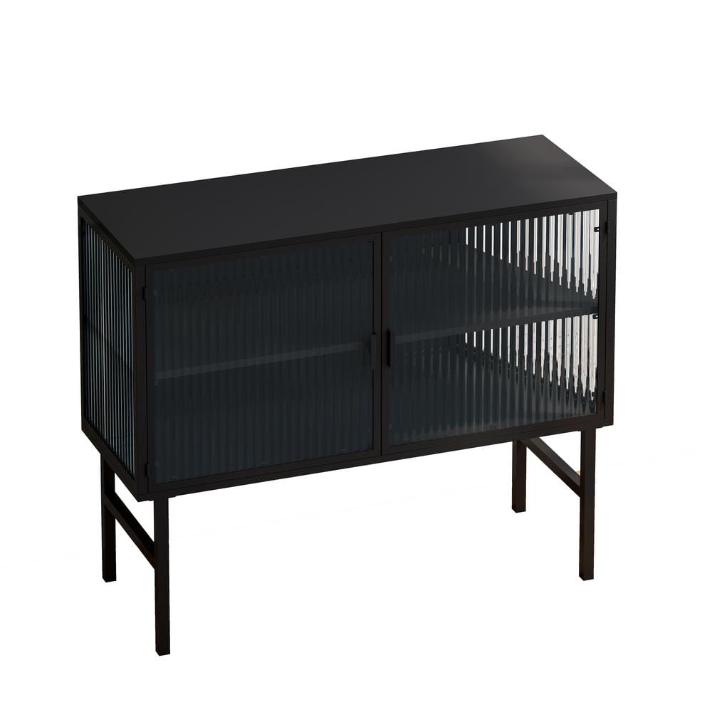 43.3 in. W x 15.75 in. D x 36 in. H Black Metal Linen Cabinet with Adjustable Shelf and Glass Doors