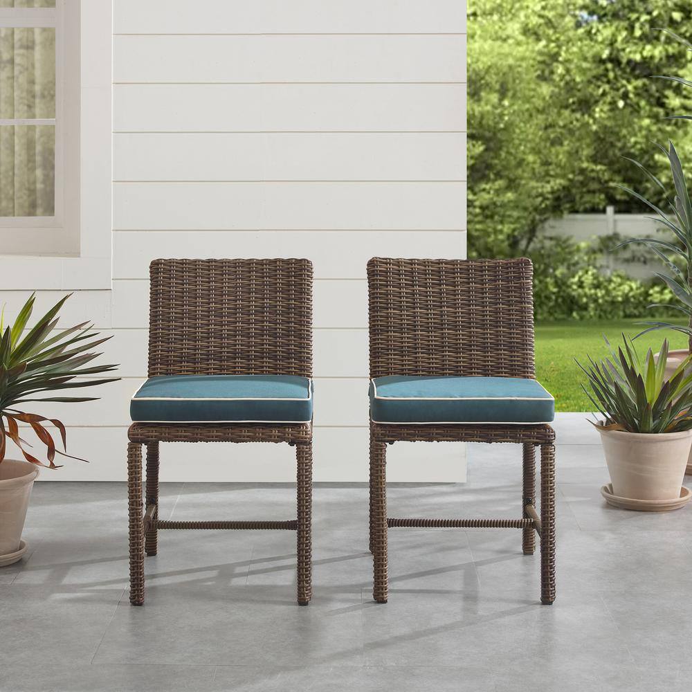 Bradenton Navy Cushioned Wicker Armless Outdoor Dining Chairs, Set of 2