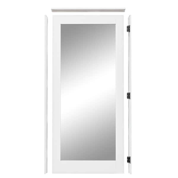 ARK DESIGN 32 in. x 80 in. 1-Lite Mirrored Glass Right Handed White Solid Core MDF Door with Quick Assemble Jamb Kit