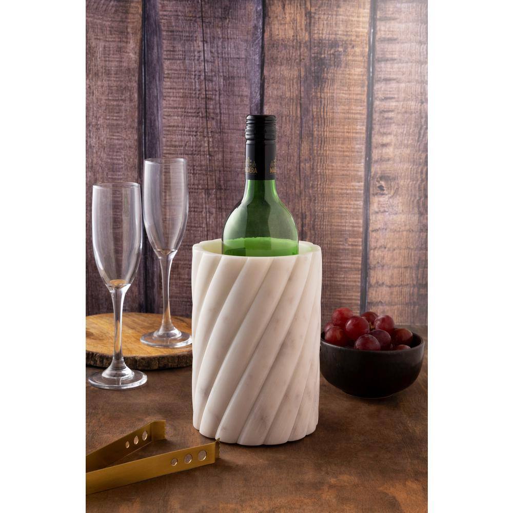 White Marble Round Bottle Chiller with Twist Ridges
