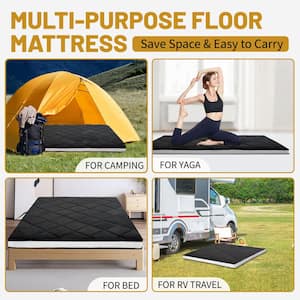 Futon Mattress 4 in. Thick Extra Thick Folding Floor Lounger Guest Bed Padded Sleeping Pad (Black, Full Size)