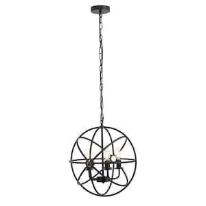 4-Light Industrial Black Globe Hanging Light Fixture Vintage Chandelier Ceiling Light