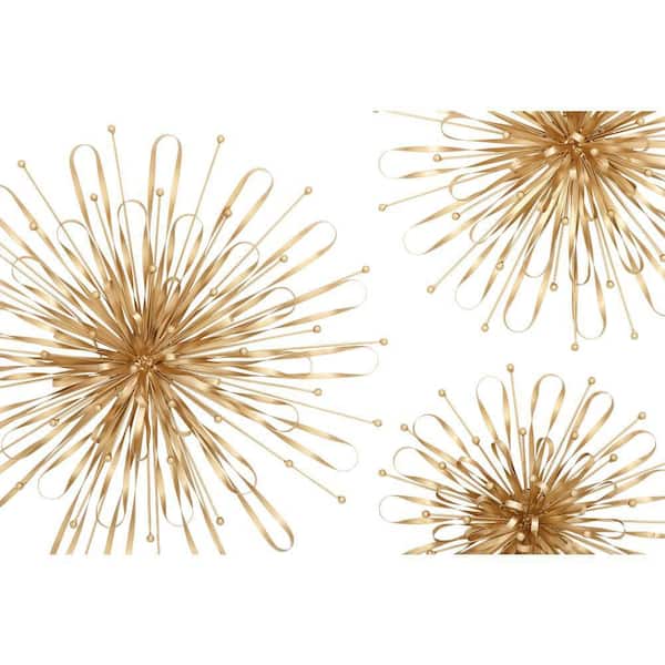 Metal Gold Starburst Wall Decor with Orb Detailing (Set of 3)