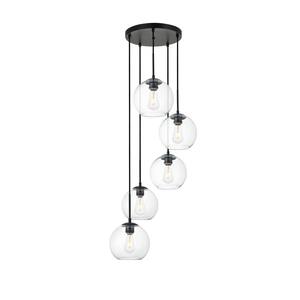 Timeless Home Blake 5-Light Black Pendant with 7.9 in. W x 7.1 in. H Clear Glass Shade