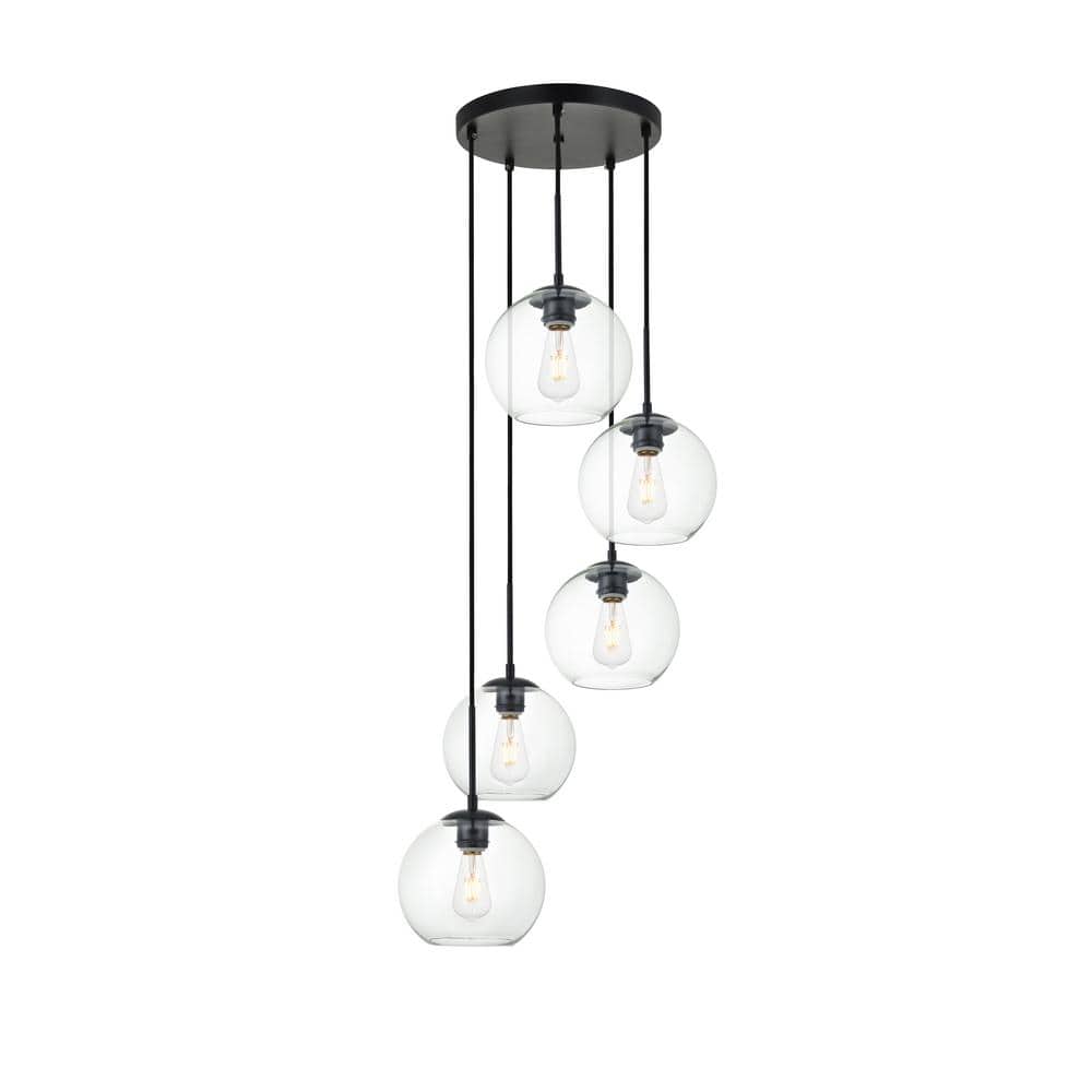 Timeless Home Blake 5-Light Black Pendant with 7.9 in. W x 7.1 in. H Clear 