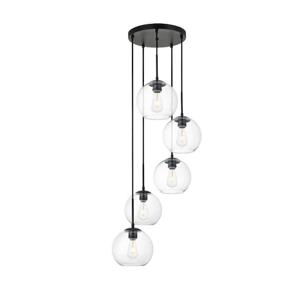 Unbranded Timeless Home Blake 5-Light Black Pendant with 7.9 in. W x 7.1 in. H Clear Glass Shade