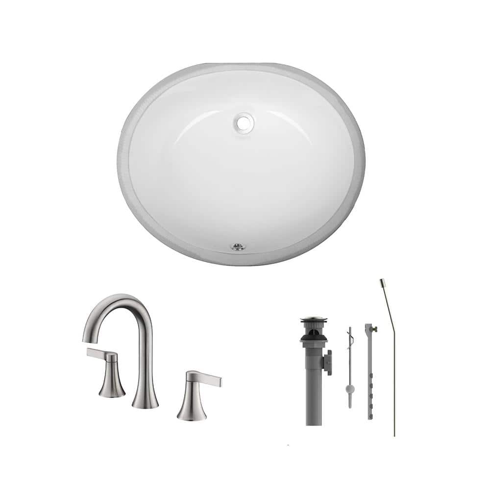 17 in . Undermount Oval Bathroom Sink with Overflow Drain in White with 8 in. Widespread Faucet in Brushed Nickel Finish price history on PriceWatchPro