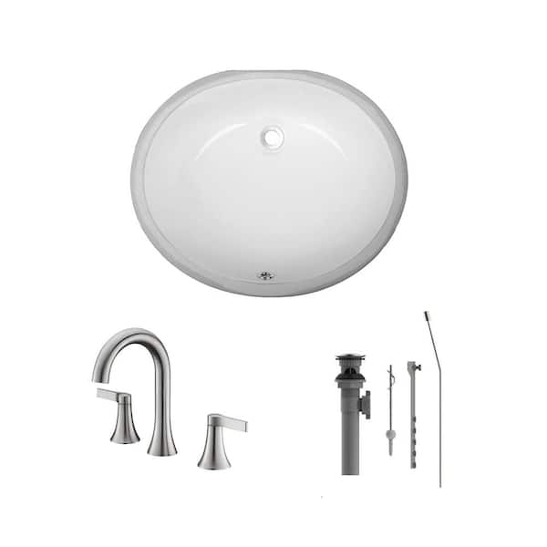 CHESHIRE 17 in . Undermount Oval Bathroom Sink with Overflow Drain in White with 8 in. Widespread Faucet in Brushed Nickel Finish
