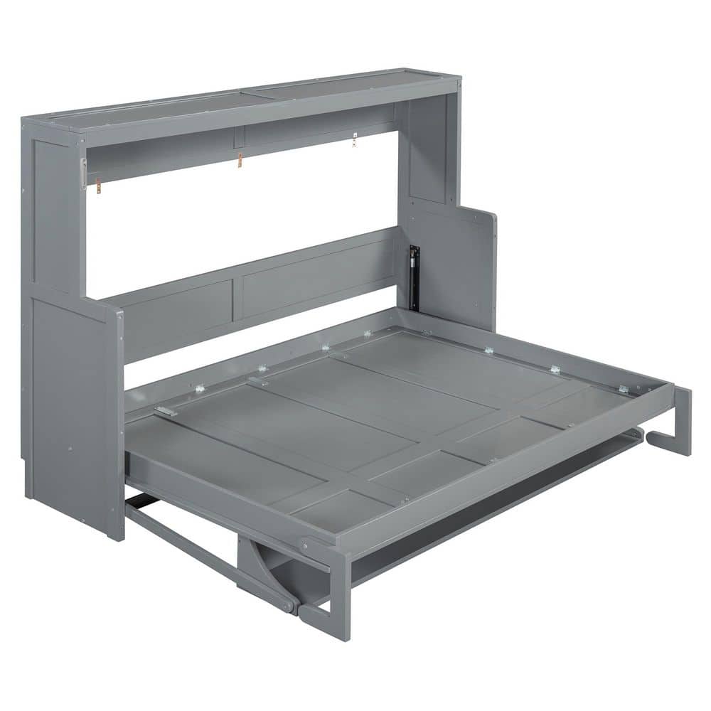 White Wood Frame Full Size Murphy Bed with a Storage Shelf - thumbnail 6