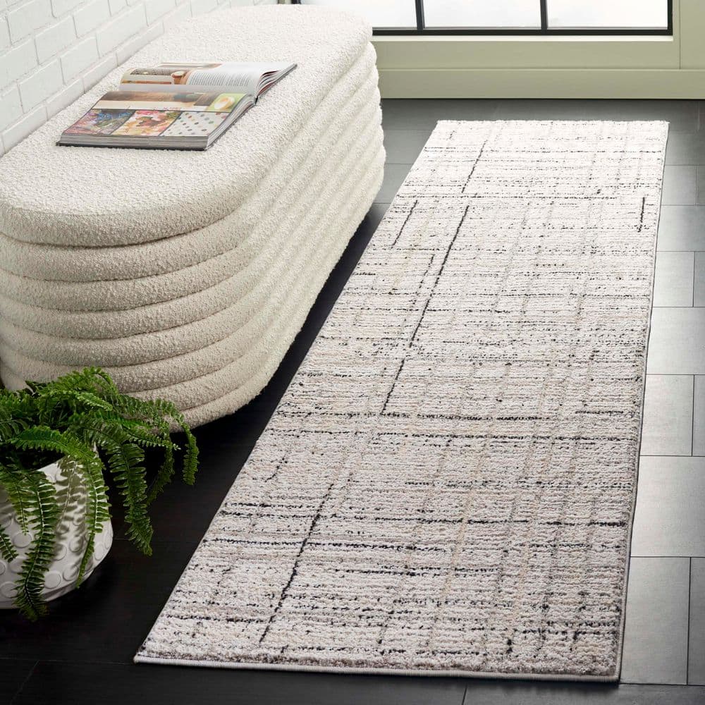 SAFAVIEH Northport 2 ft. x 8 ft. Ivory/Charcoal Abstract Grid Runner ...
