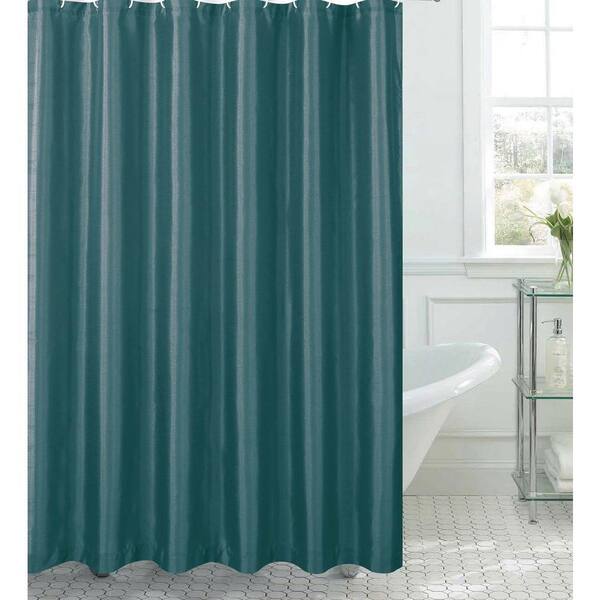 Creative Home Ideas Jane Faux Silk Grey, Dark Aqua Shower Curtain