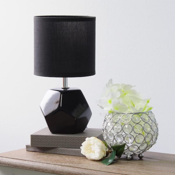 Simple Designs 10.4 in. Black Round Prism Mini Table Lamp with 