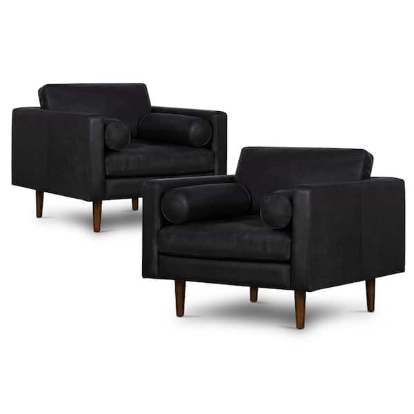 Poly and Bark Napa Lounge Arm Chair in Onyx Black (Set of 2)