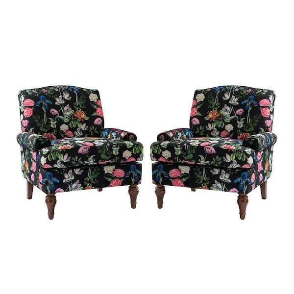 JAYDEN CREATION Bastien 31 in. Floral Patterned Fabric Arm Chair with Spring (Set of 2)