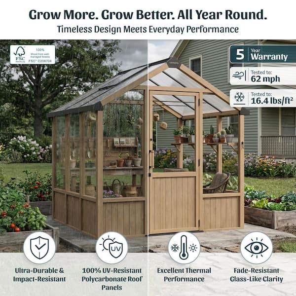 Natura 8 ft. x 17 ft. Cedar Wood/Clear Polycarbonate DIY Greenhouse Kit