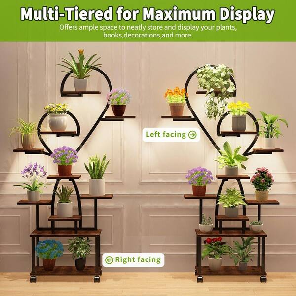 CSC DECOR INC 65 in. H Walnut Heart-Shaped MDF Indoor Plant Stand with 4  Grow Lights, 9-Tiered Tall Plant Shelf w/Wheels Plant Rack XSP323276-2641 -  The Home Depot