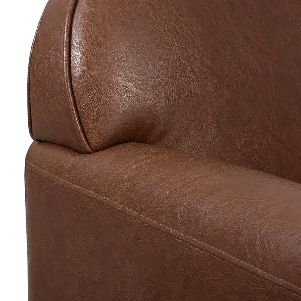 Brown Faux Leather Swivel Accent Chair with Manufactured Wood