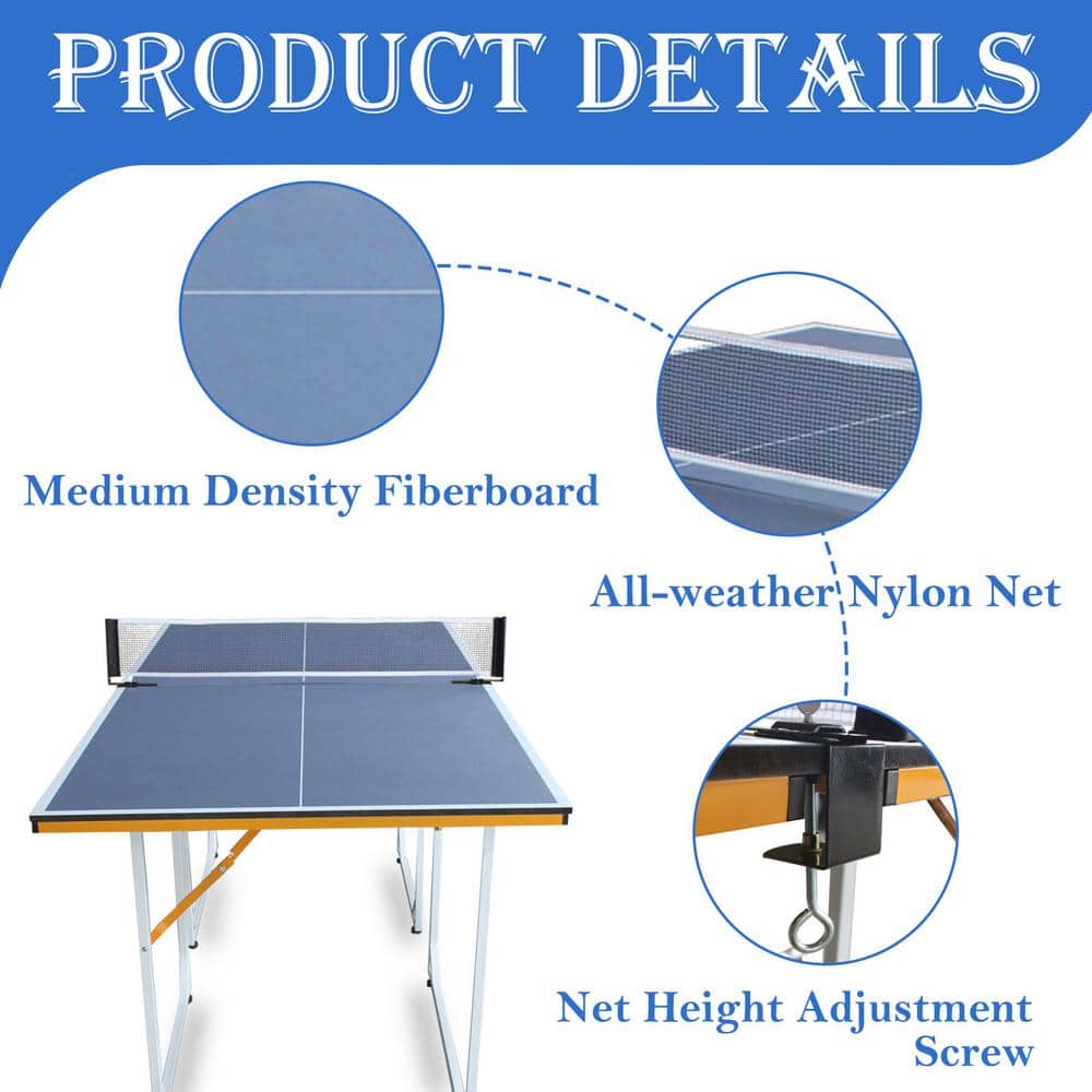 6ft Foldable Blue MDF Table Tennis Table with Net