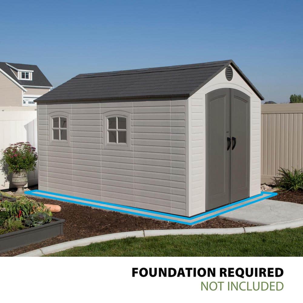 8' x 12.5' Brown Polyethylene Outdoor Storage Shed with Shelving and Windows