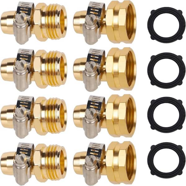 5/8" Barb x 3/4" GHT Garden Hose Repair Connector with Stainless Steel Clamp, Female and Male Hose Connectors, 4-Pack