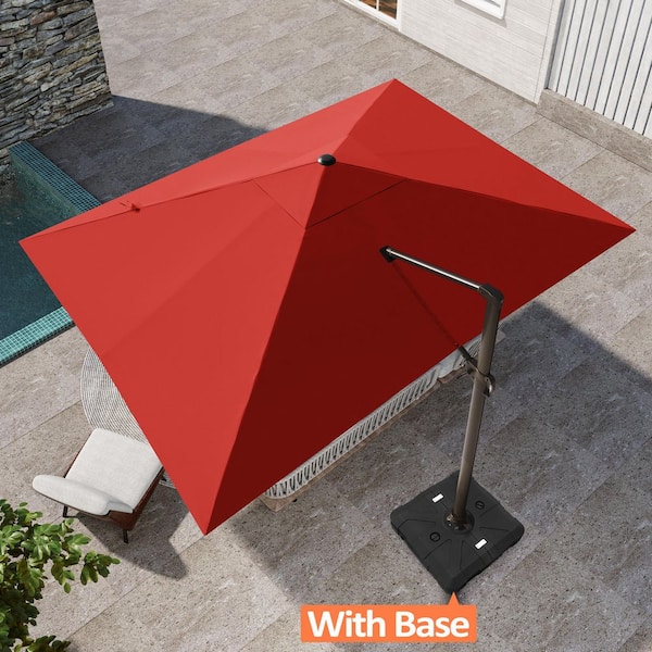 13 ft. x 10 ft. Aluminum Cantilever Offset Tilt Rotation Patio Umbrella in Red, Base Stand Weights Included