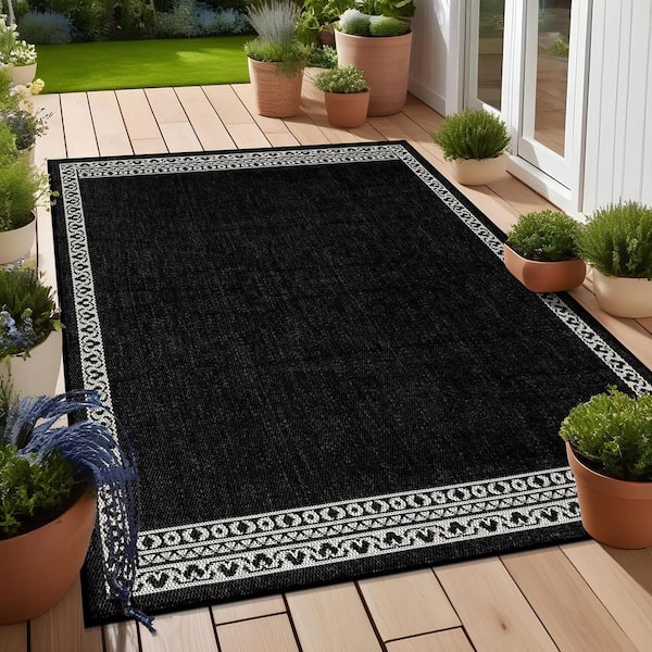 Beverly Rug Frame Black 6 ft. x 9 ft. Geometric Bordered Washable