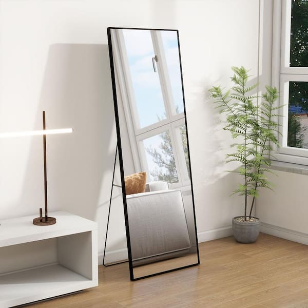64 in. x 21 in. Full Length Rectangular Frame Top Bathroom Vanity Mirror with Floor Standing Hanging or Leaning in Black