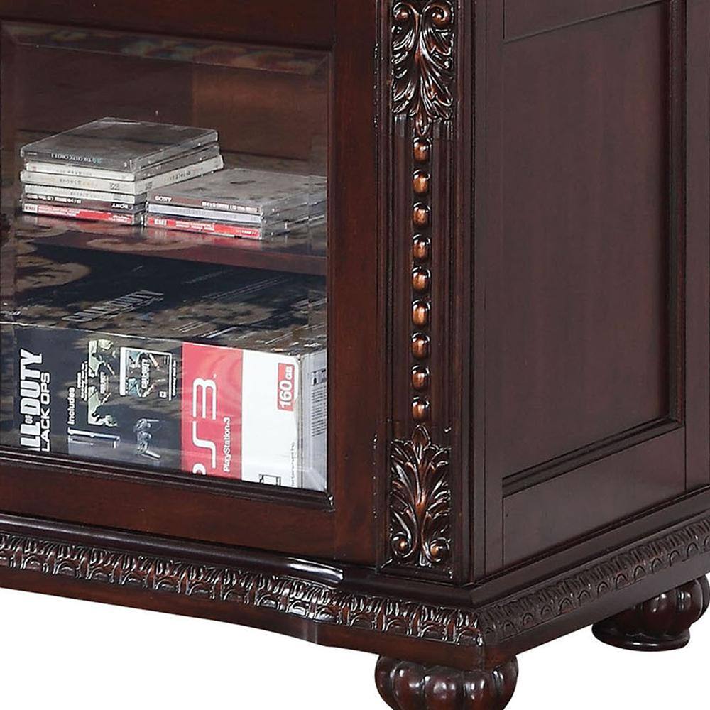 Cherry Finish Elegance 66" Wooden TV Stand with Glass Doors