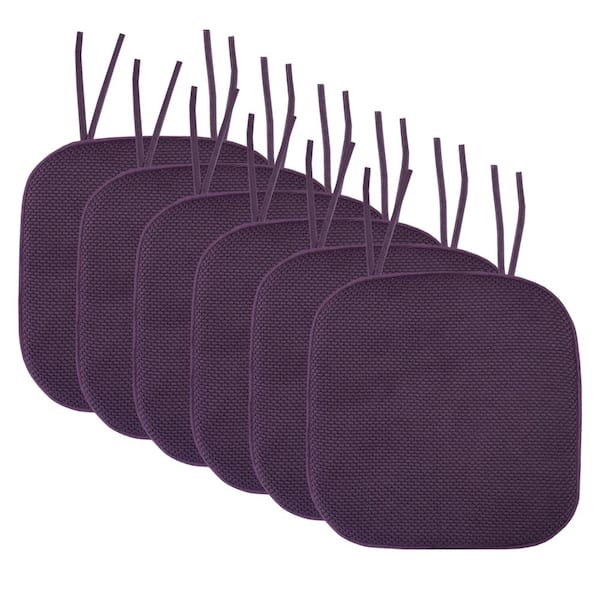 Sweet Home Collection Honeycomb Memory Foam Square 16 in. x 16 in. Non-Slip Back Chair Cushion with Ties (6-Pack), Eggplant