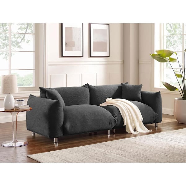 Monland 89 in. Wide Round Arm Polyester Boucle Upholstery Rectangle Chaise Deep-Seated Oversized 3-Seaters Sofa in. Dark Grey