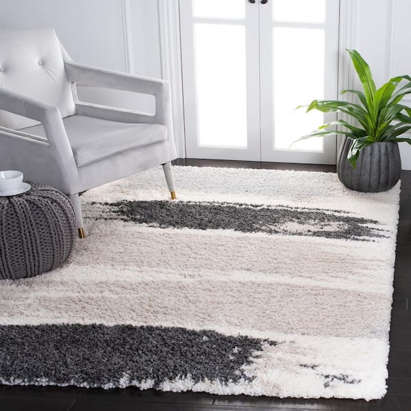 Fontana Shag 5 ft. x 8 ft. Gray/Ivory Abstract Monochrome Area Rug