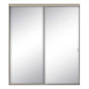 72 in. x 80-1/2 in. Style Lite Brushed Nickel Aluminum Frame Mirrored Interior Sliding Closet Door