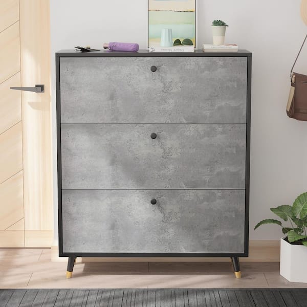 FUFU&GAGA 47.2 in. H x 39.4 in. W Gray Wood Shoe Storage Cabinet With 3  Drawers Fits up to 30-Shoes TCHT-KF210118-01 - The Home Depot