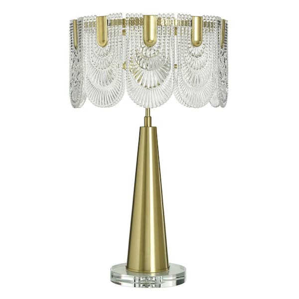 Verena 28 in. Polished Brass Table Lamp with Clear Glass Shade