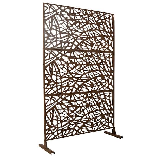 Miscool Anky 76 in. H x 48 in. W Steel Garden Fence, Metal Privacy Screens and Panels with Free Standing in Brown